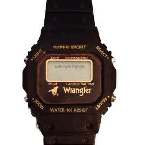 Vintage Wrangler Super Sport Black & Gold w/ Logo Digital Multifunction Watch